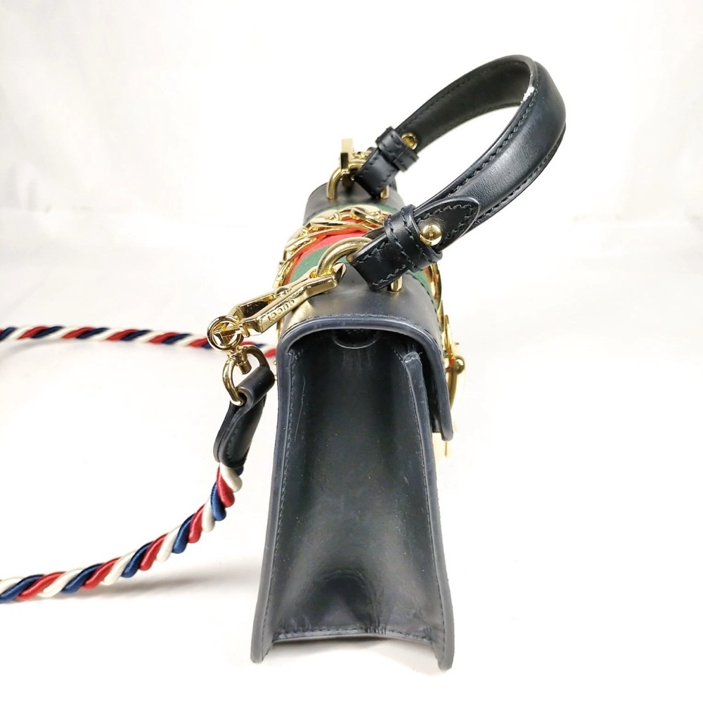 Authentic Gucci Hand Bag Sherry Line Black Leather with crossbody strap - Picture 5 of 17